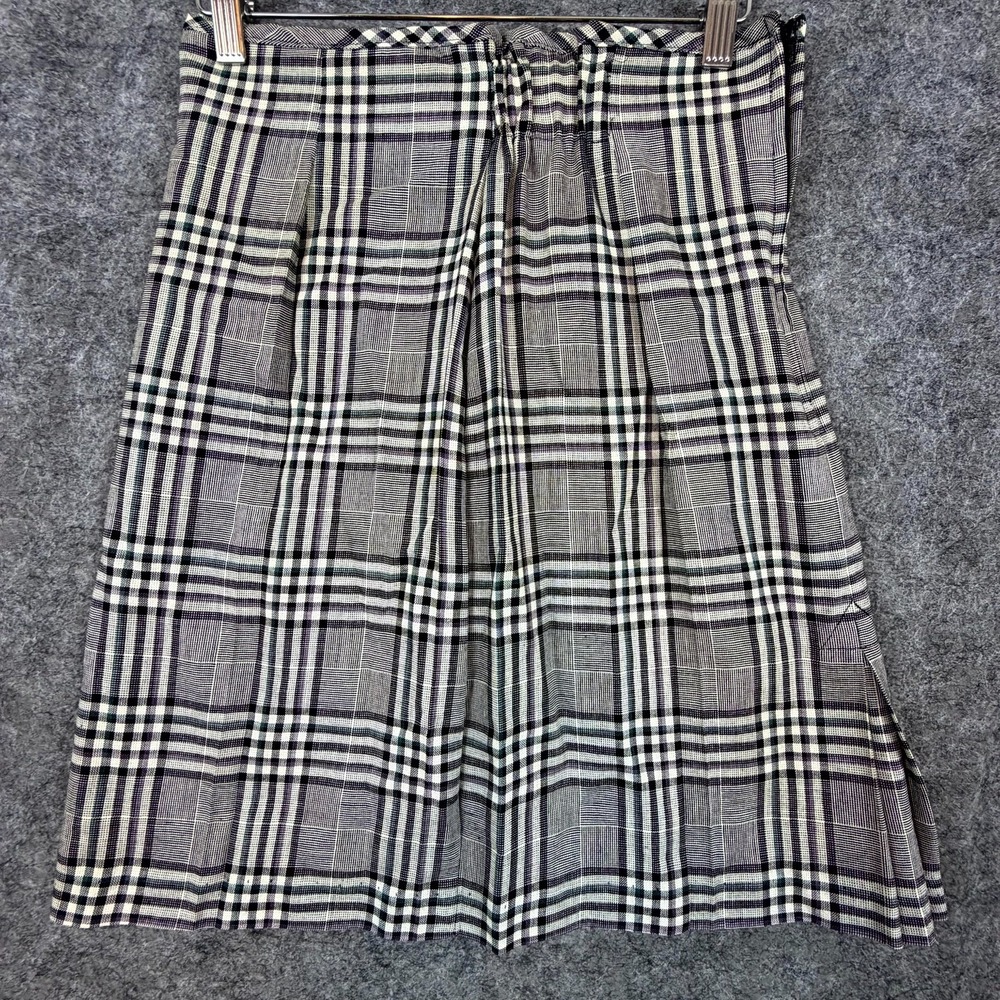 Vintage Mixed Blues A-Line Skirt Womens 11 Black White Plaid Pleated Preppy 90s - Picture 2 of 6